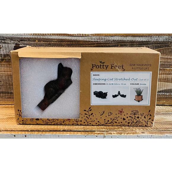 Set of 3 Potty Feet Bronze Color Sleeping Cat Plant Pot Risers - Picture 7 of 7